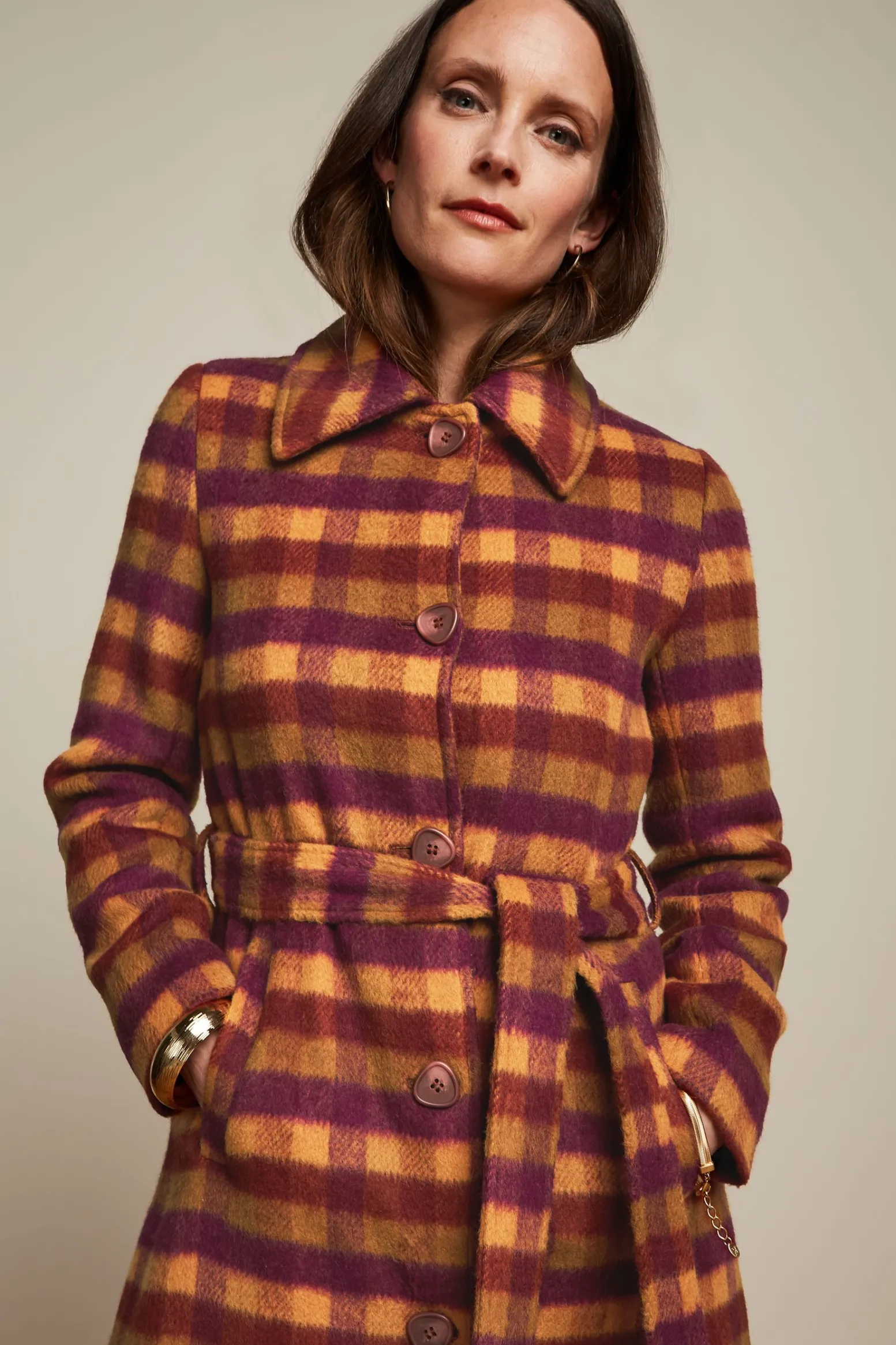 King Louie Jassen & Blazers|Arabella Coat Wylde Check Pecan Brown