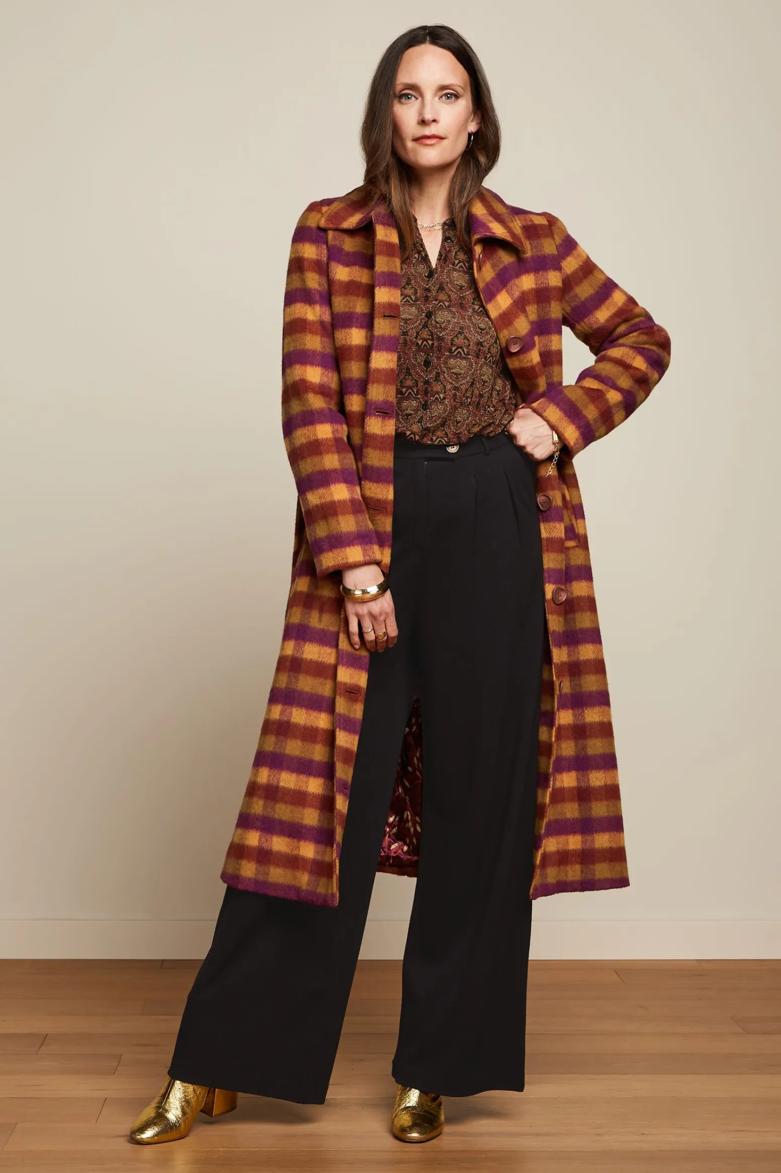 King Louie Jassen & Blazers|Arabella Coat Wylde Check Pecan Brown