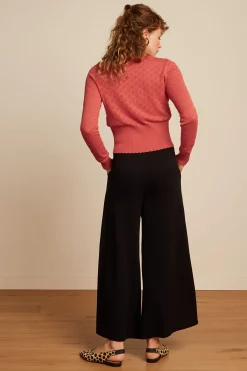 King Louie Broeken|Border Palazzo Cropped Pants Milano Crepe Black