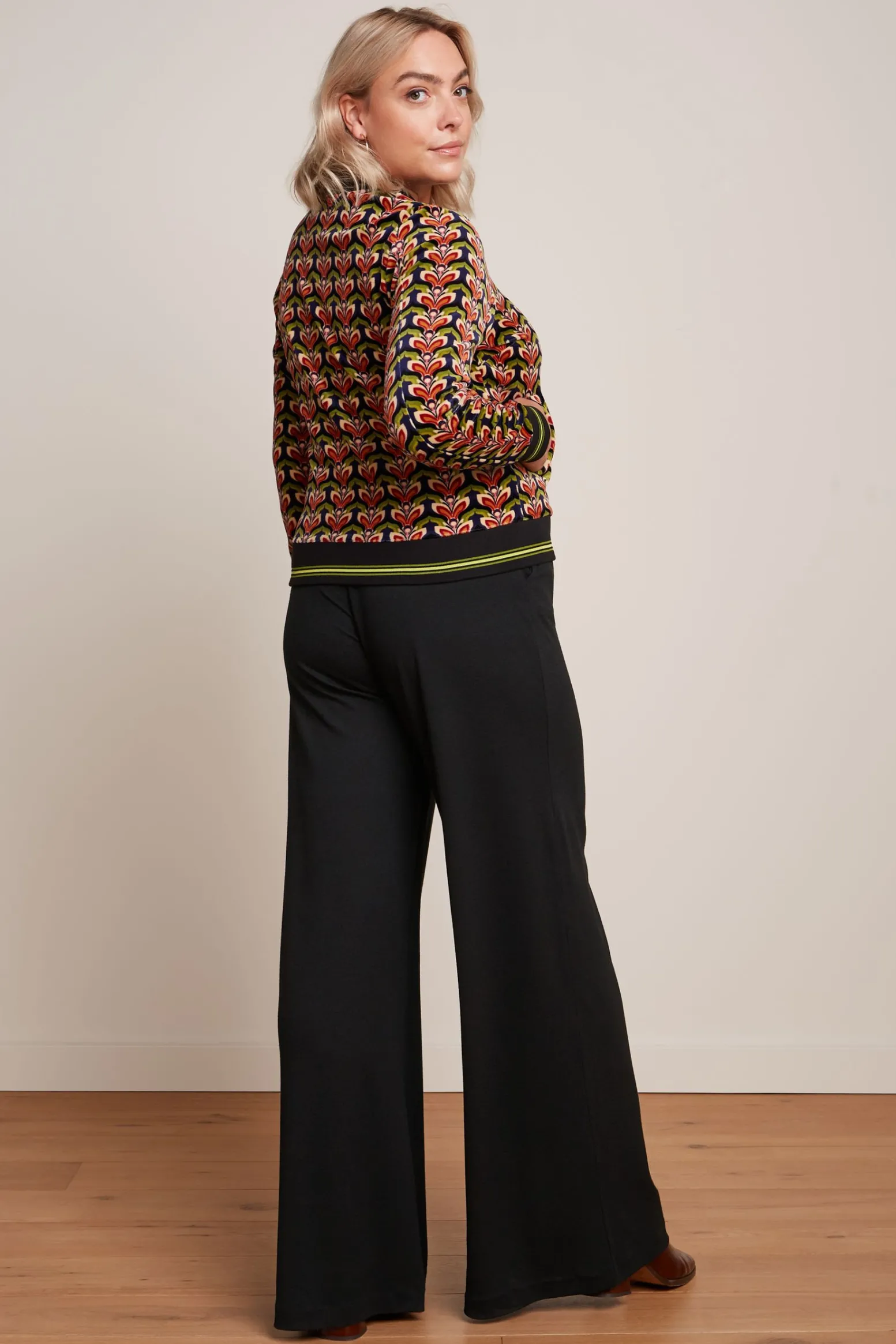 King Louie Broeken|Border Palazzo Pants Milano Crepe Black
