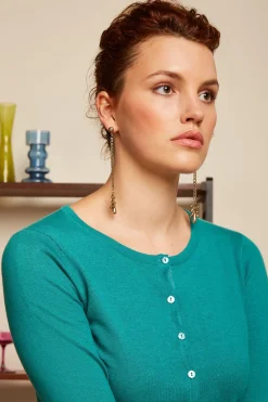 King Louie Vesten|Cardi Roundneck Cocoon Dark Aqua Green