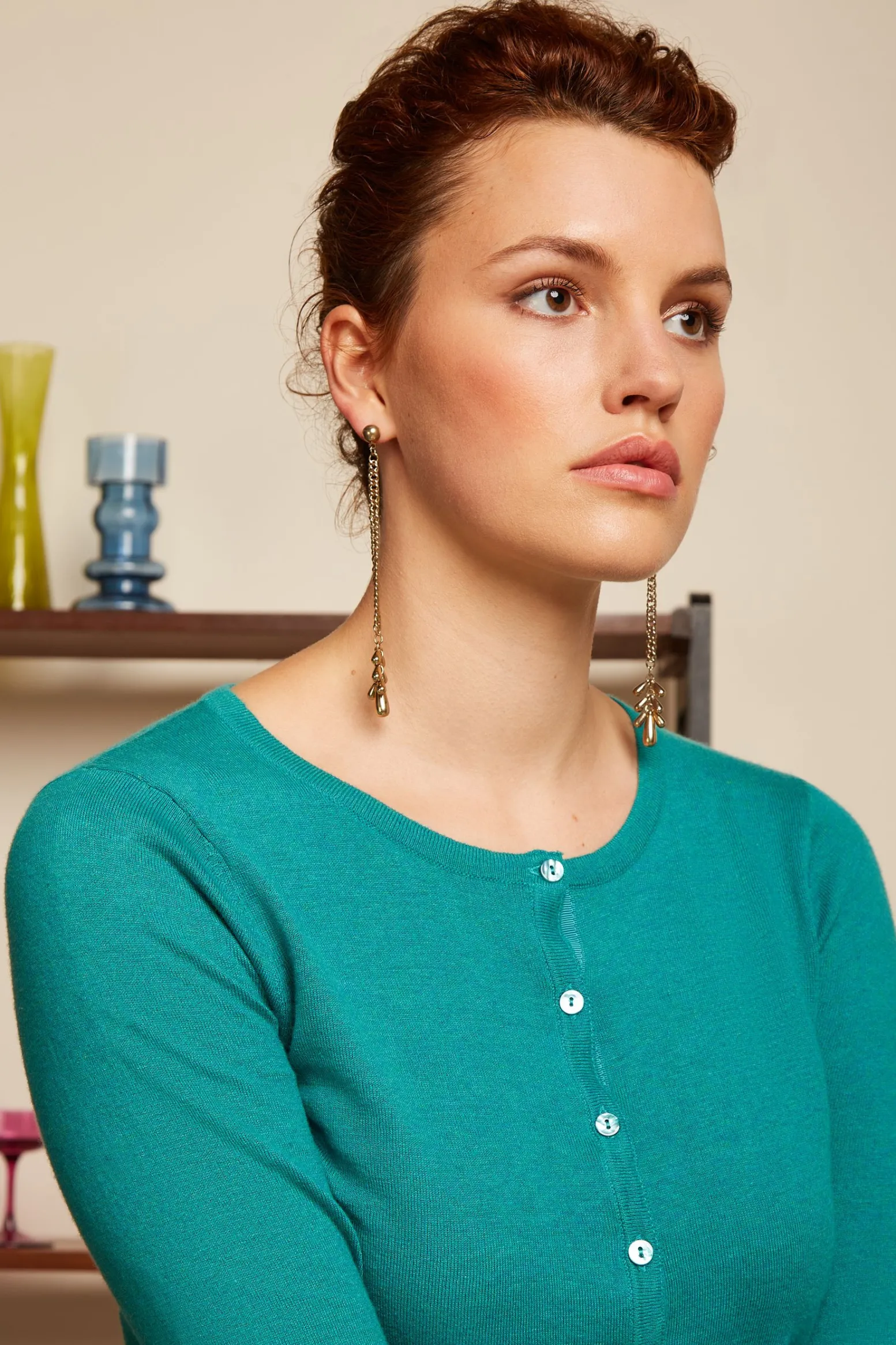 King Louie Vesten|Cardi Roundneck Cocoon Dark Aqua Green