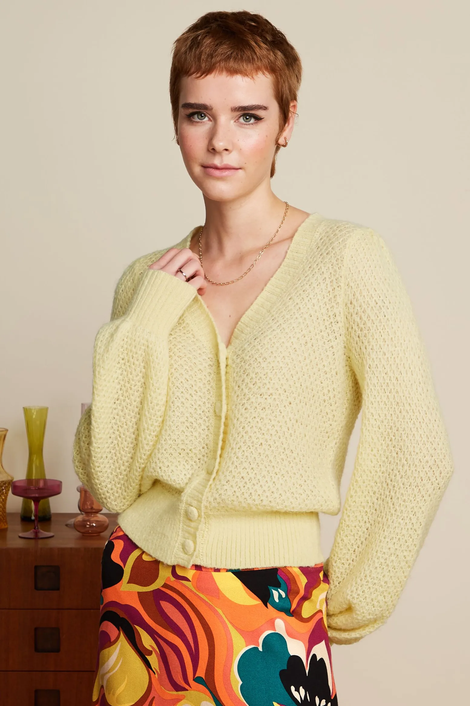 King Louie Vesten|Cardi V Farfalle Custard Yellow