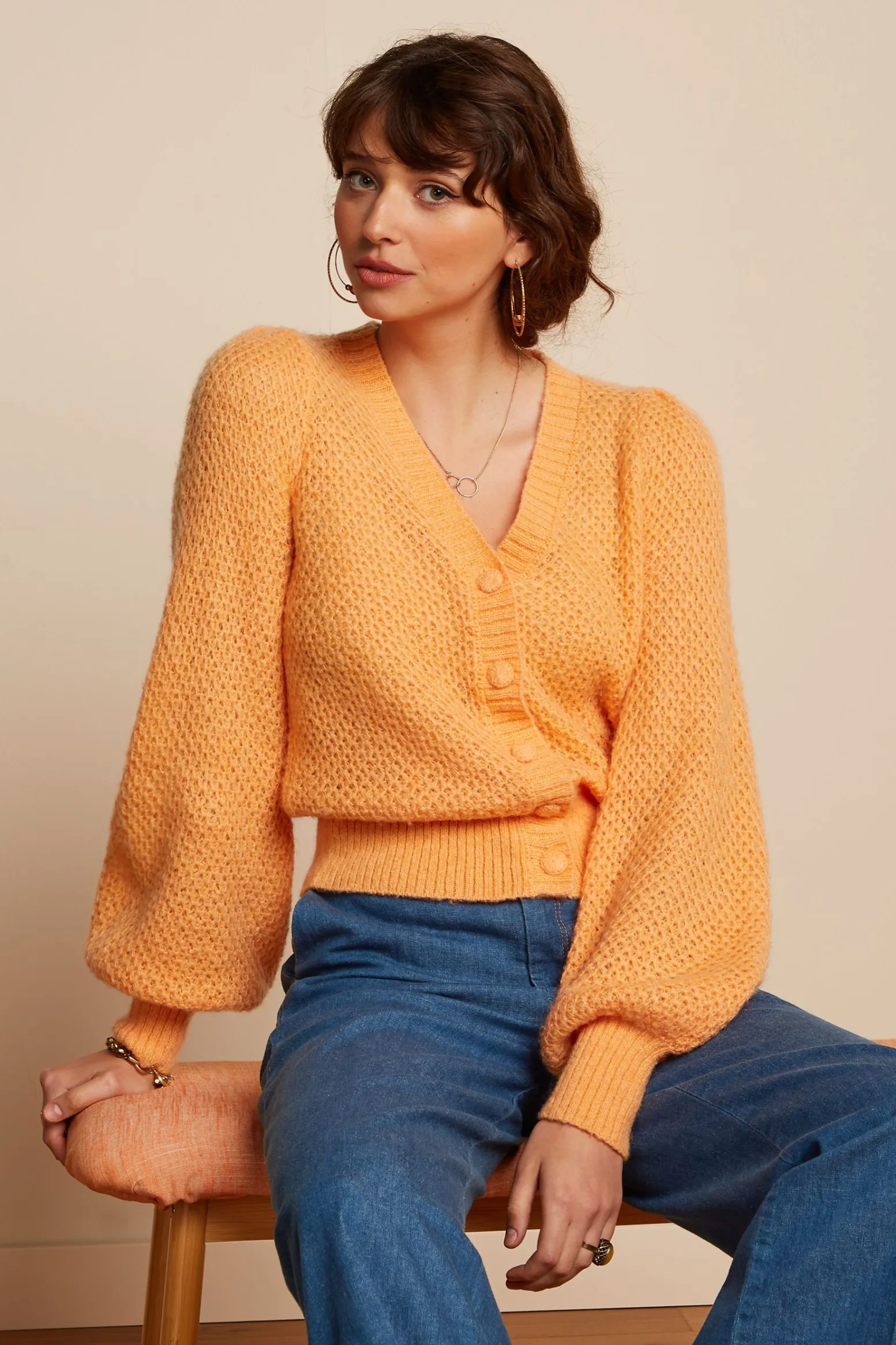 King Louie Vesten|Cardi V Farfalle Mock Orange