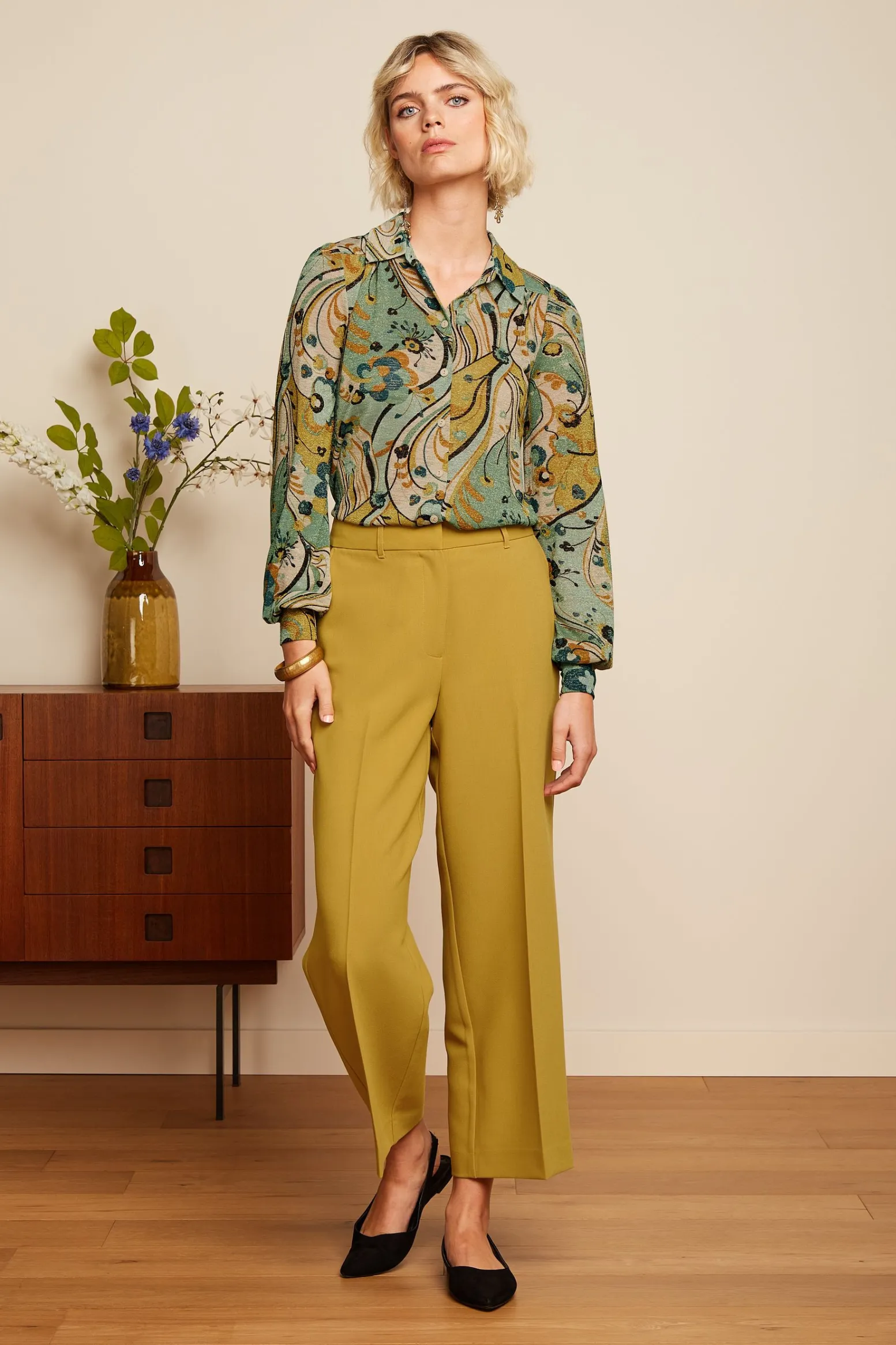 King Louie Blouses|Carina Blouse Frenzy Dusty Turquoise