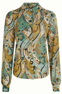 King Louie Blouses|Carina Blouse Frenzy Dusty Turquoise