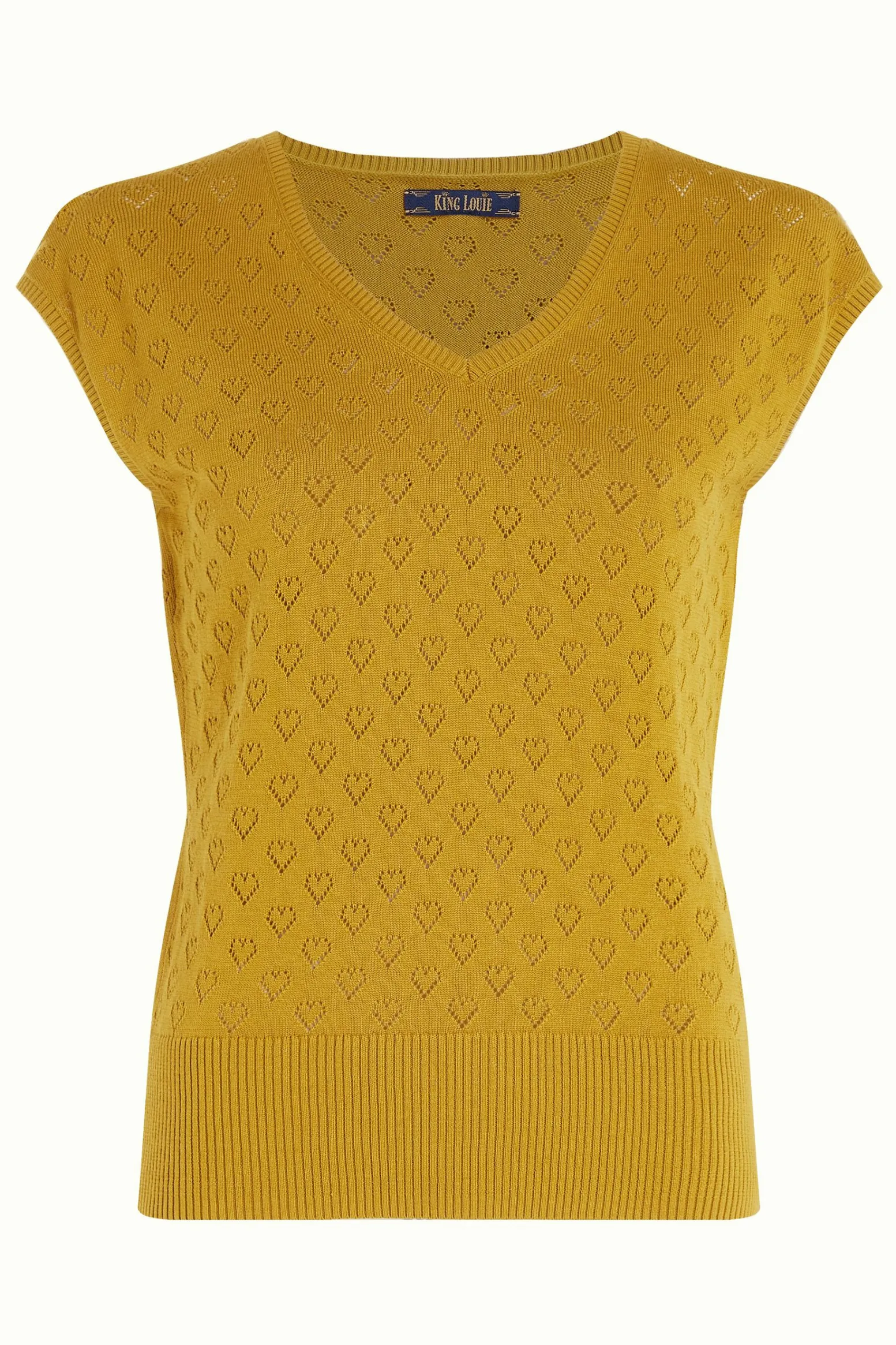 King Louie Tops & Shirts|Deep V Top Heart Ajour Curry Yellow