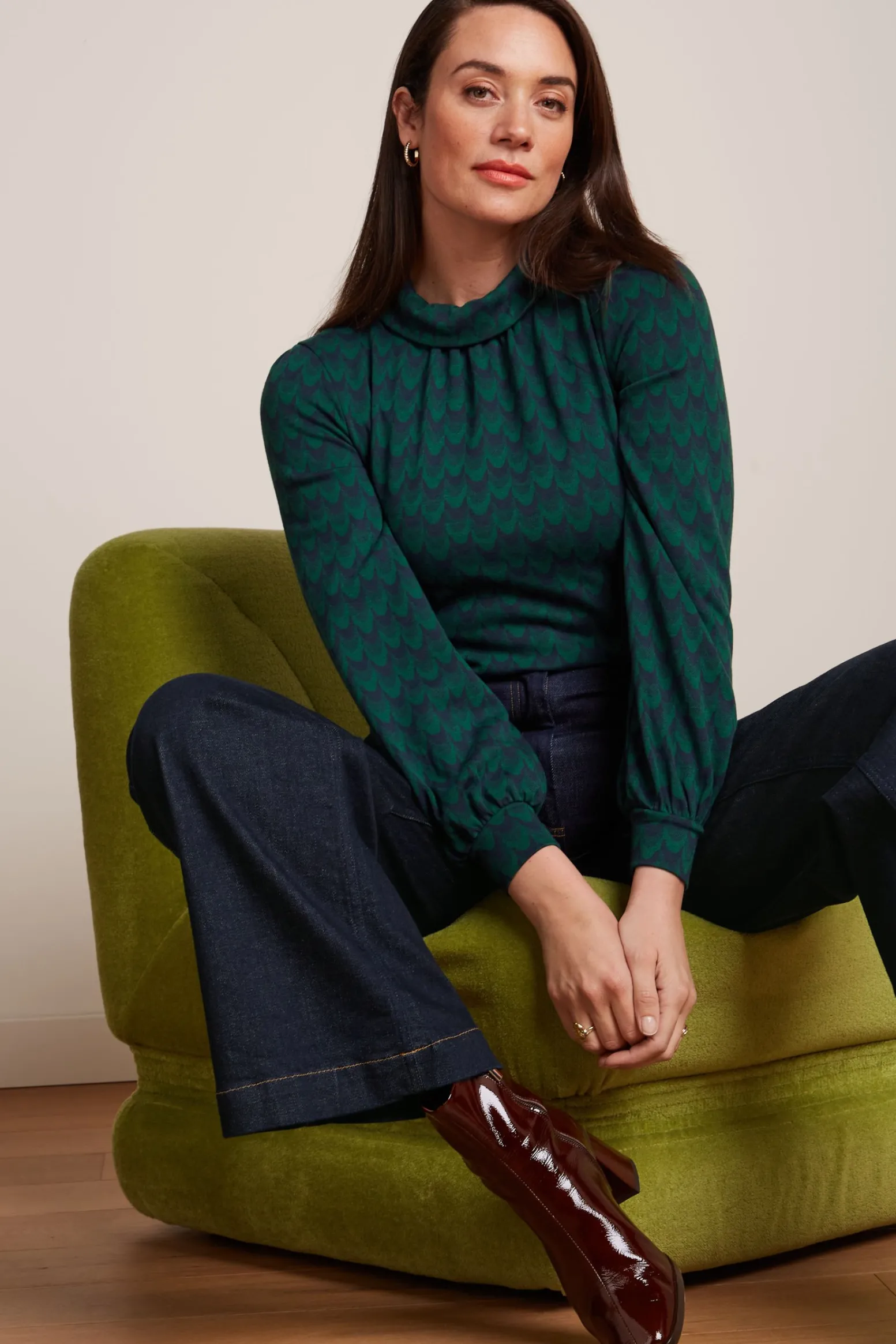 King Louie Tops & Shirts|Dita Top Bell Sleeve Duffy Jacquard Evening Blue