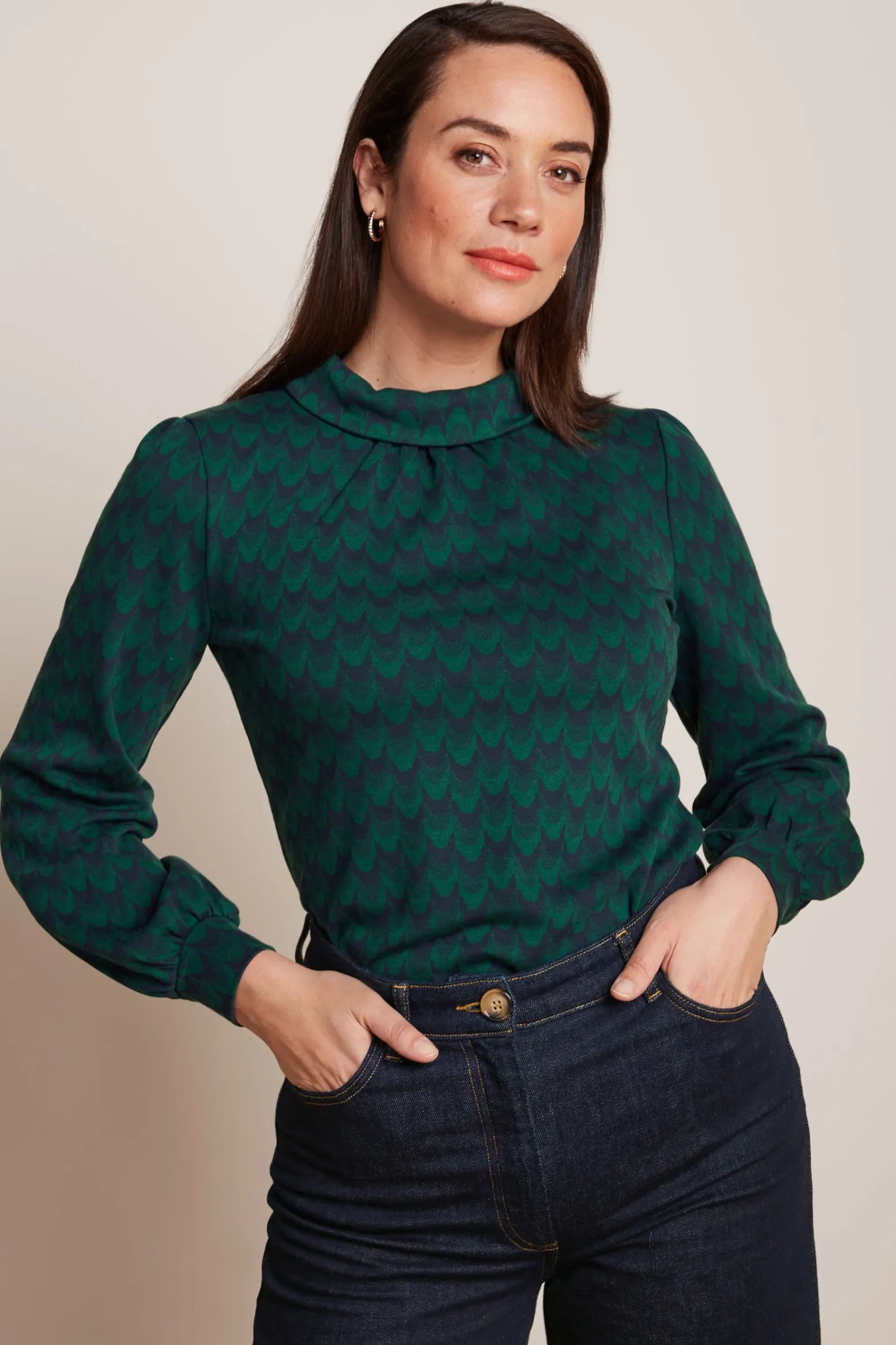 King Louie Tops & Shirts|Dita Top Bell Sleeve Duffy Jacquard Evening Blue