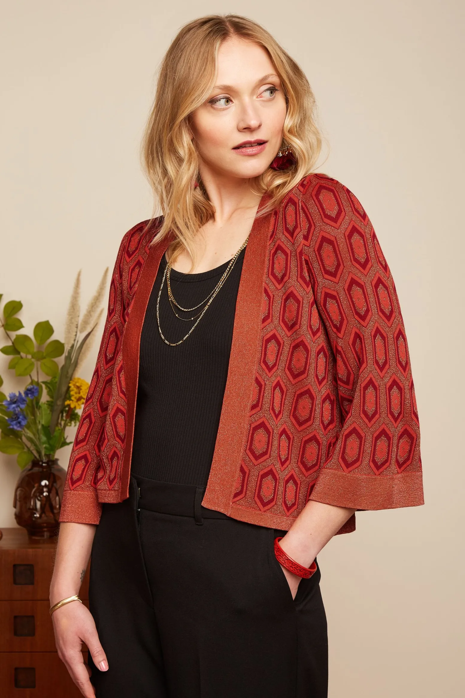 King Louie Vesten|Emily Cardi Crown Tweed Orange