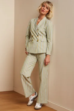 King Louie Broeken|Ethel Pants Ash Stripe Foam Green