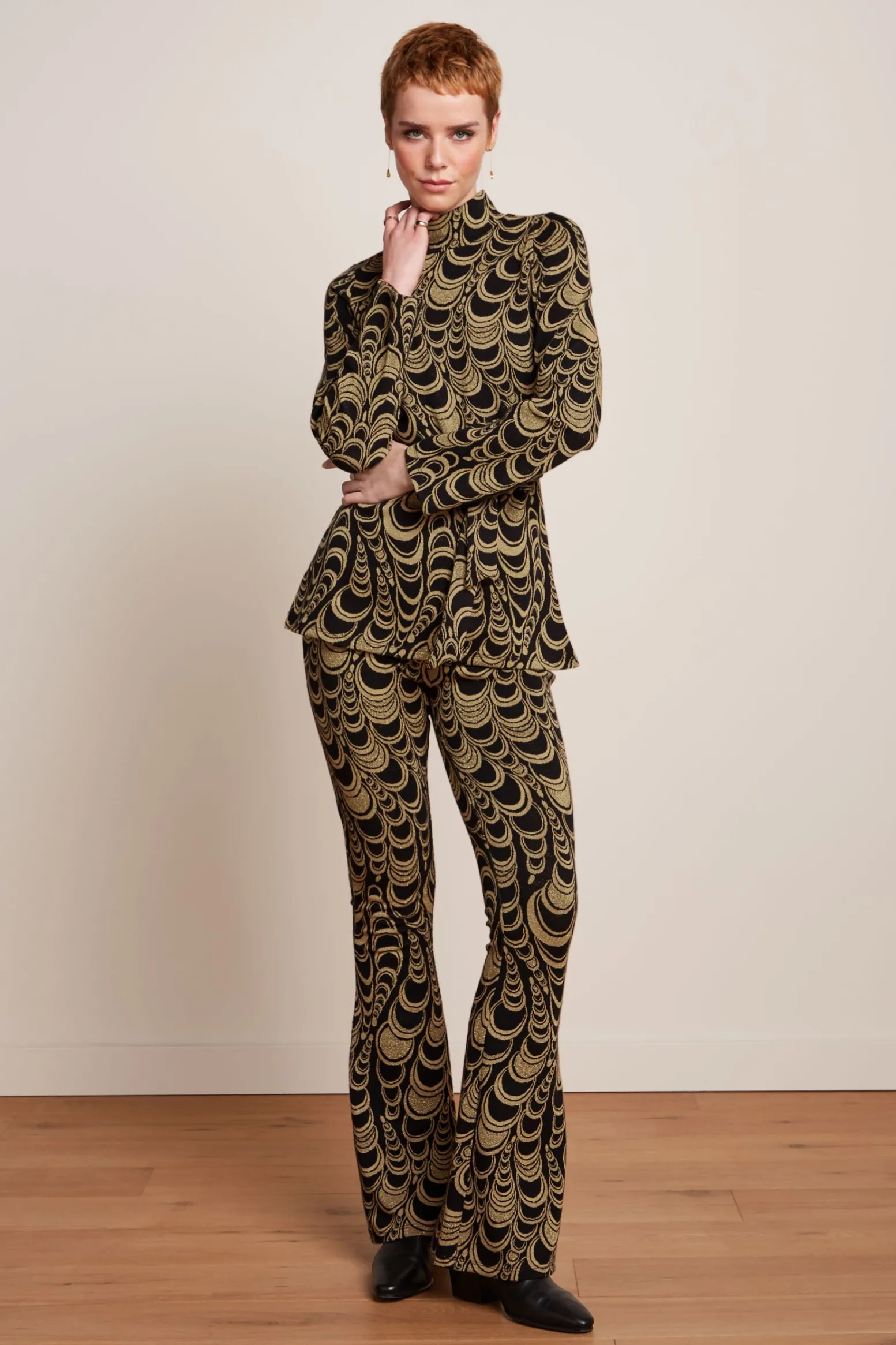 King Louie Broeken|Flared Pants Bobbin Jacquard Black