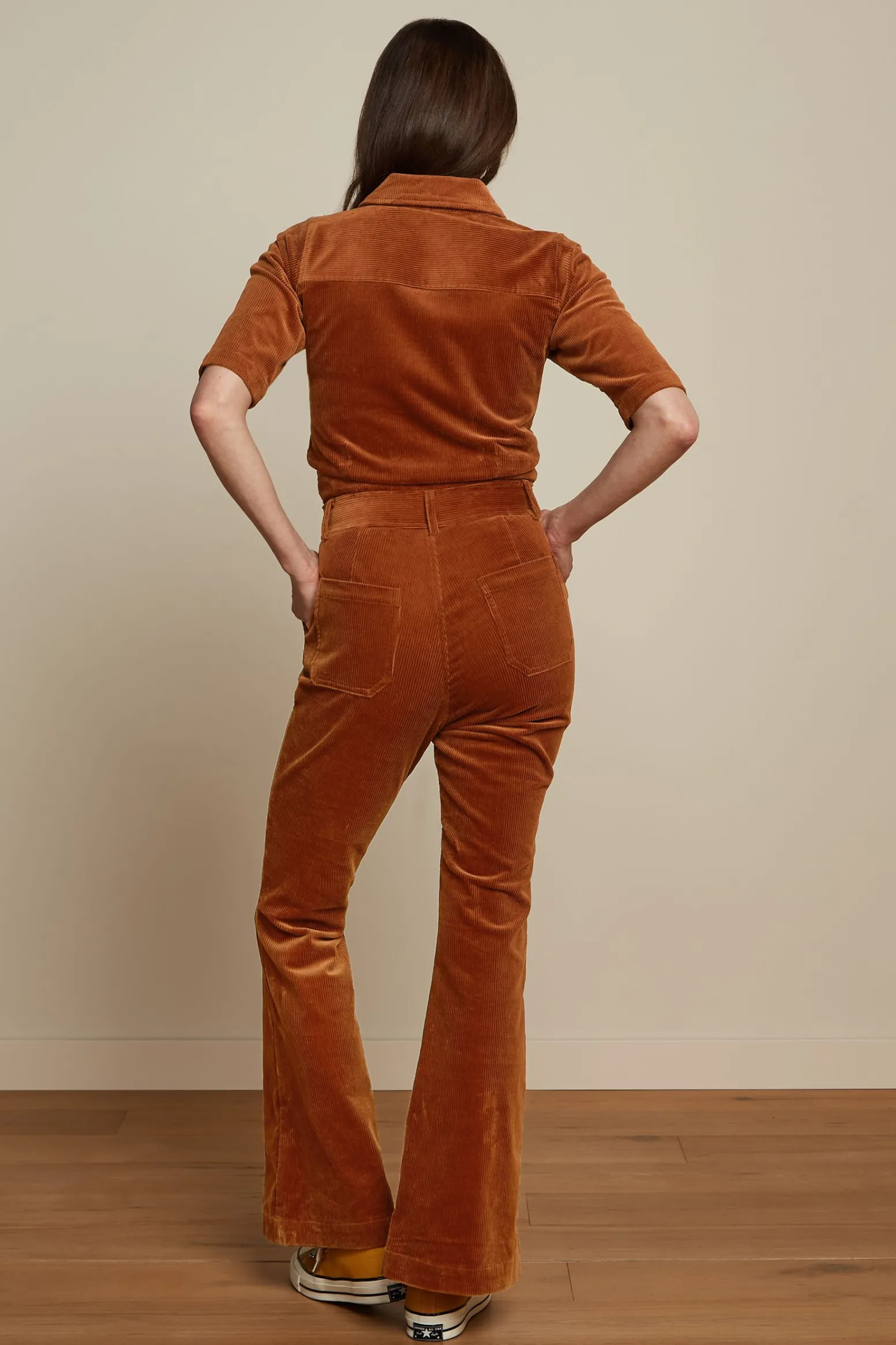 King Louie Jumpsuits|Garbo Flare Jumpsuit Corduroy Bombay Brown