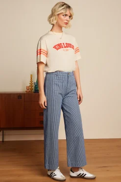 King Louie Broeken|High Waist Pocket Pants Osei Stripe Denim Blue