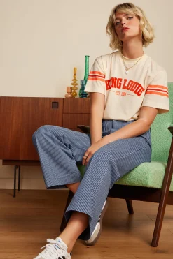King Louie Broeken|High Waist Pocket Pants Osei Stripe Denim Blue