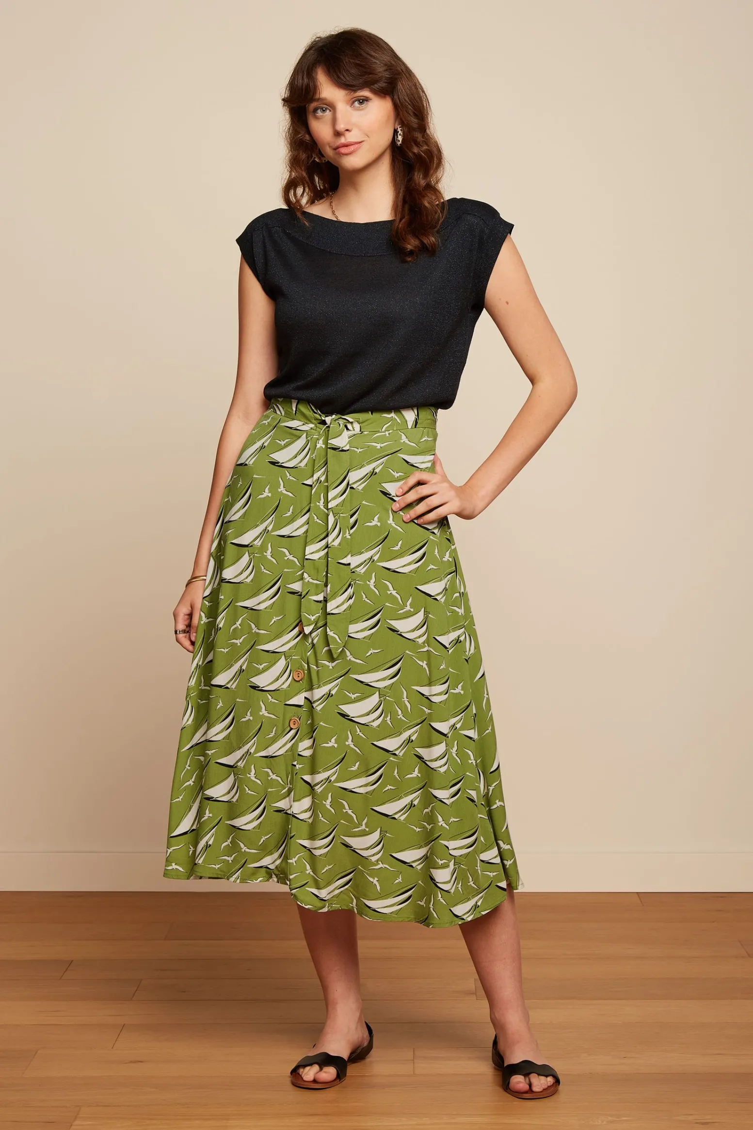 King Louie Rokken|Judy Midi Skirt Bateau Woodbine Green
