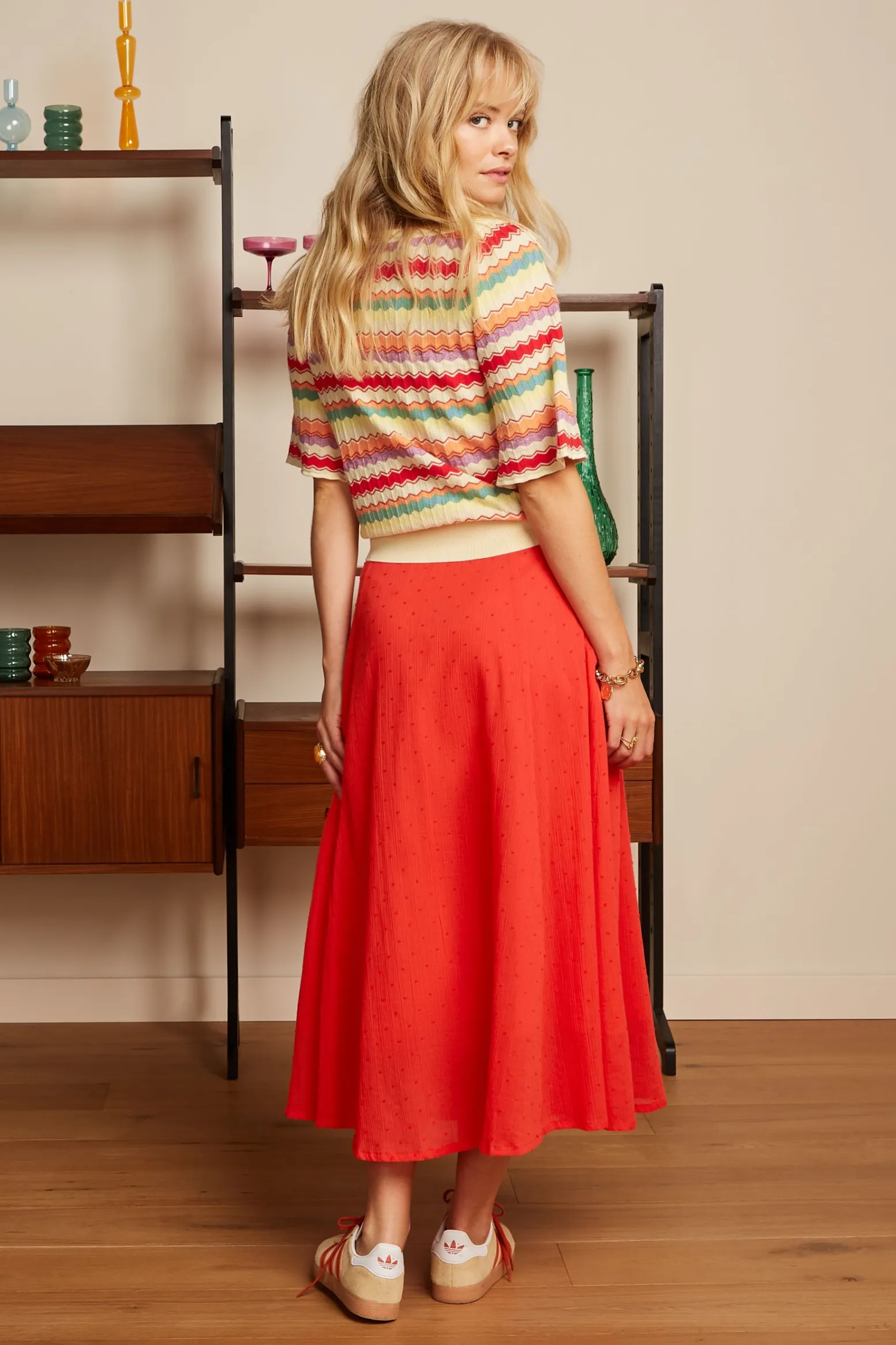 King Louie Rokken|Judy Midi Skirt Verano Fire Red
