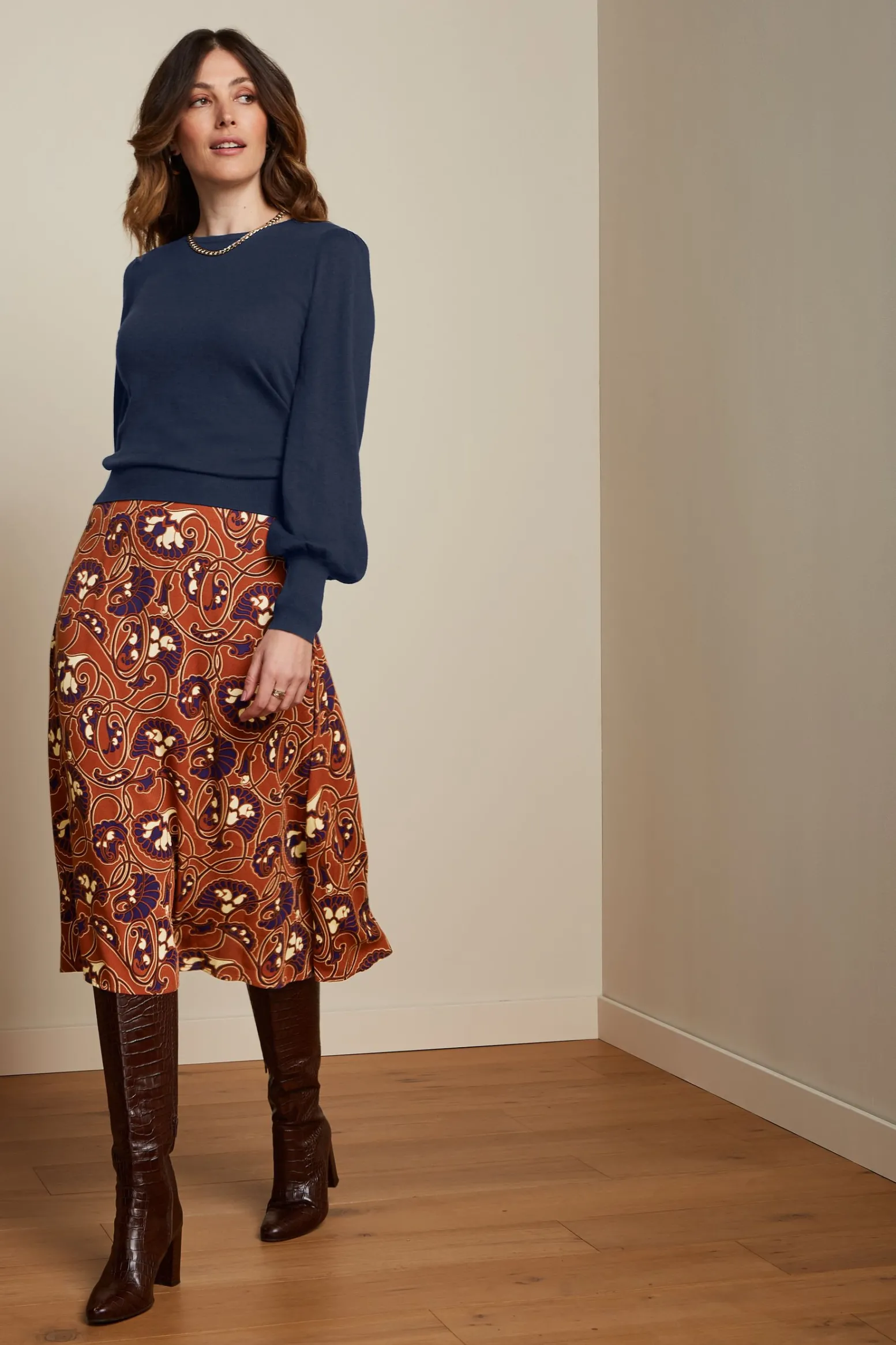 King Louie Rokken|Juno Midi Skirt Cecilia Spicy Brown