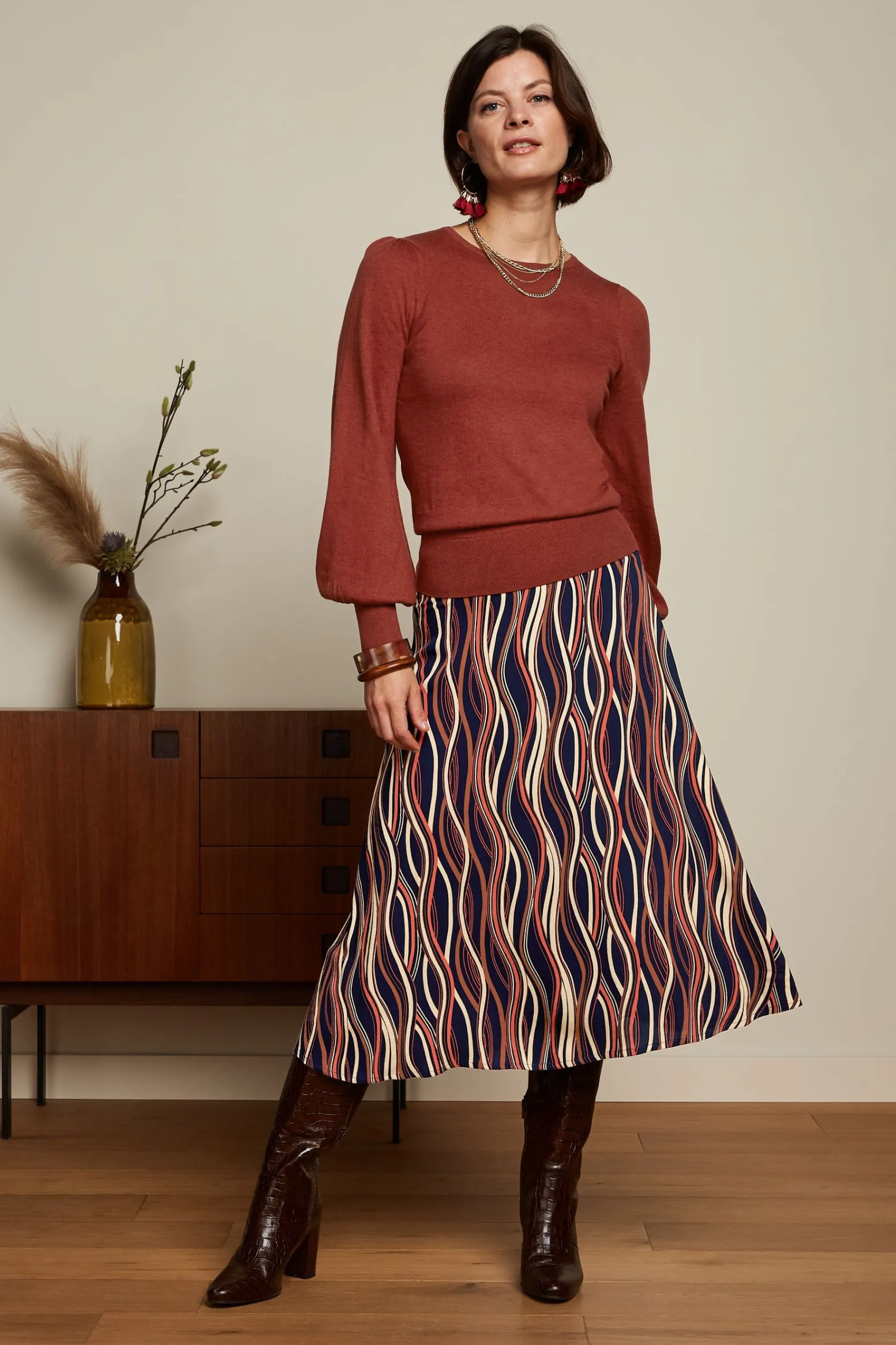 King Louie Rokken|Juno Midi Skirt Merrill Blue