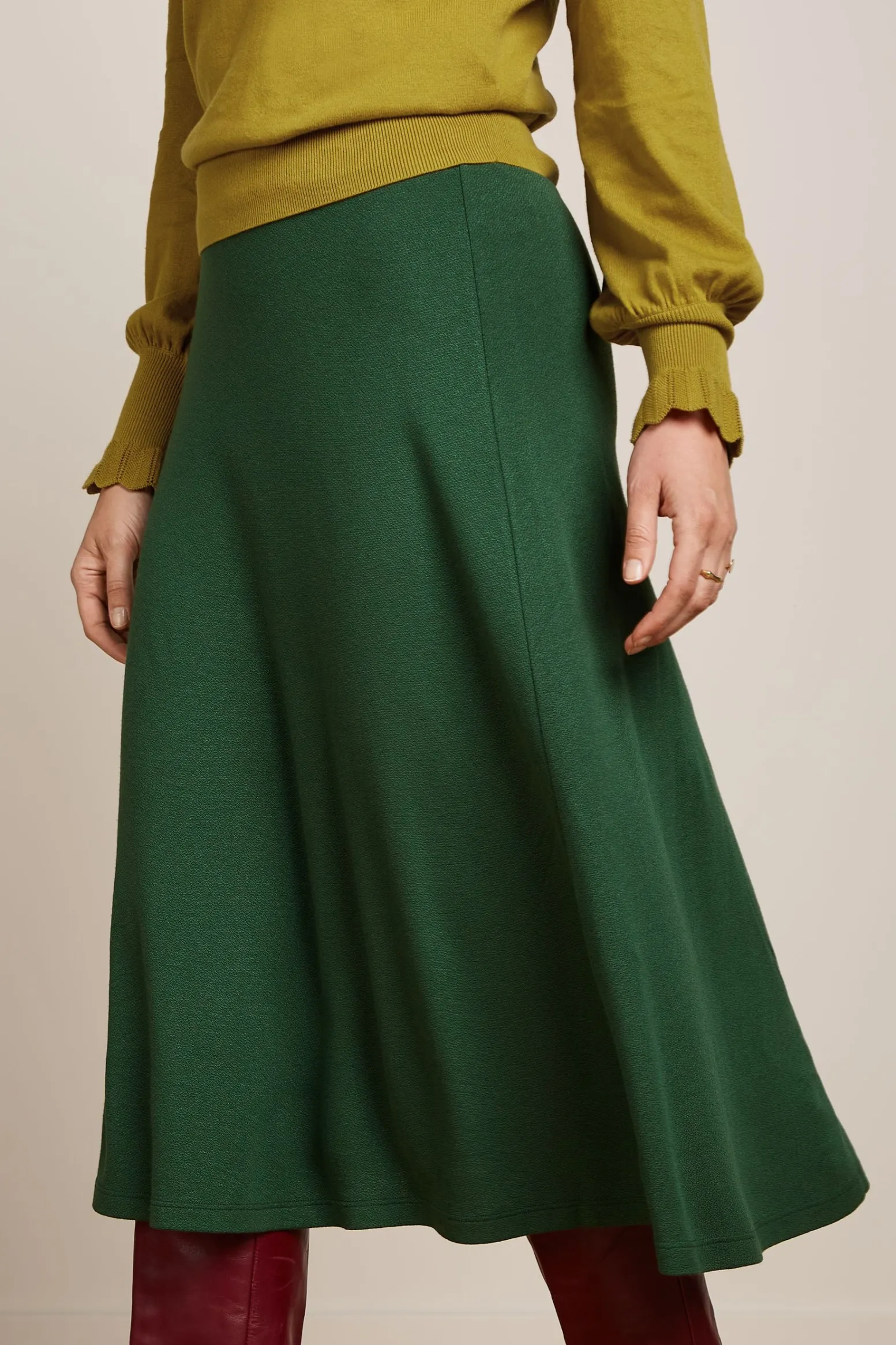 King Louie Rokken|Juno Midi Skirt Milano Crepe Forest Green