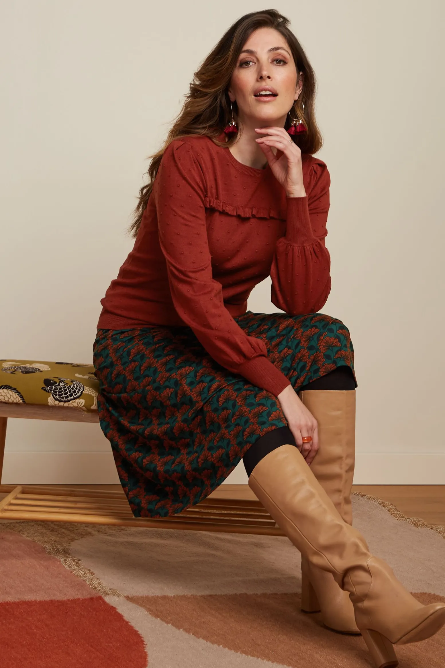 King Louie Rokken|Juno Midi Skirt Noushh Pine Green