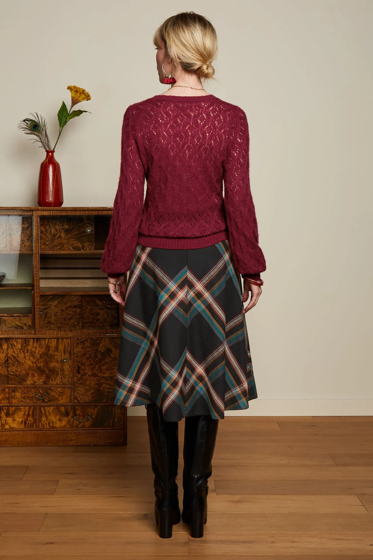 King Louie Rokken|Juno Midi Skirt Sera Check Black