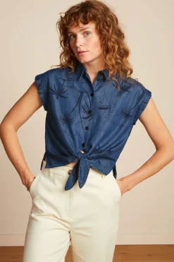 King Louie Blouses|Knot Blouse Daytrip Denim Blue