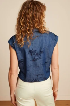 King Louie Blouses|Knot Blouse Daytrip Denim Blue