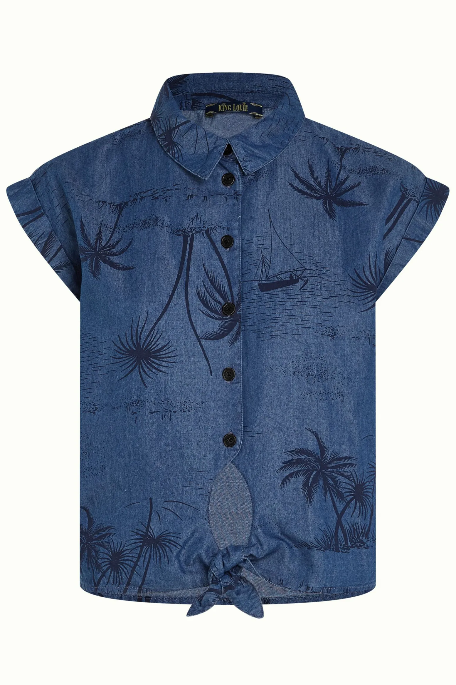 King Louie Blouses|Knot Blouse Daytrip Denim Blue