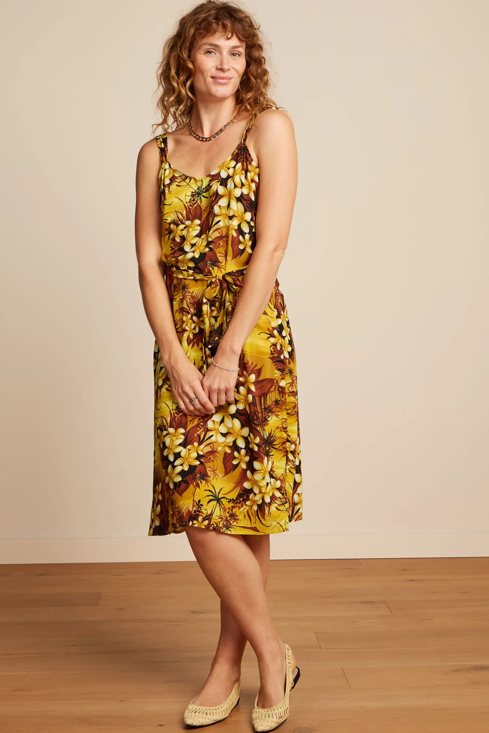 King Louie Jurken|Lenny Dress Emerald Amarillo Gold