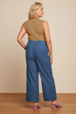 King Louie Broeken|Lisa Culotte Chambray Denim Blue