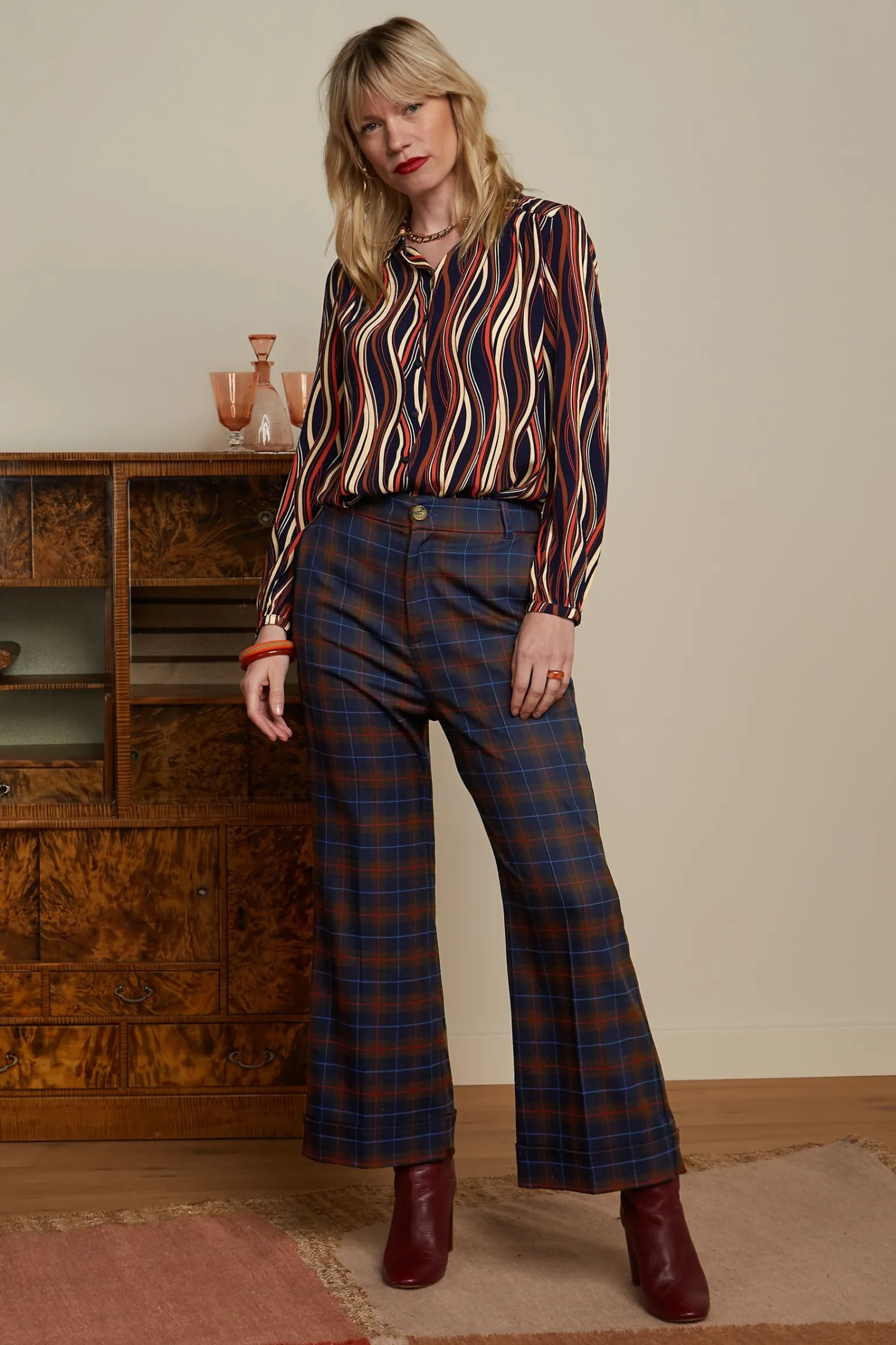 King Louie Broeken|Lisa Culotte Pandora Check Blue