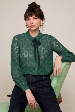 King Louie Blouses|Maisie Blouse Artiste Lace Amazon Green