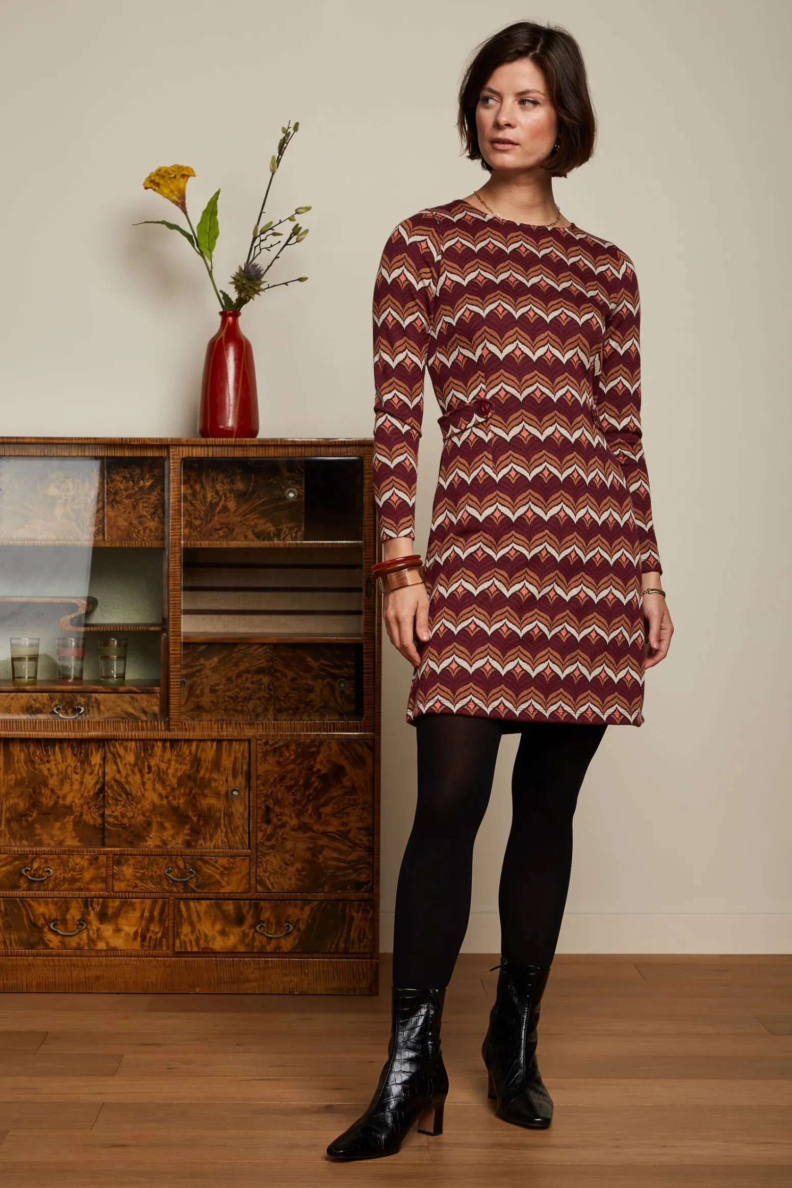 King Louie Jurken|Mod Dress Lounge Cabernet Red