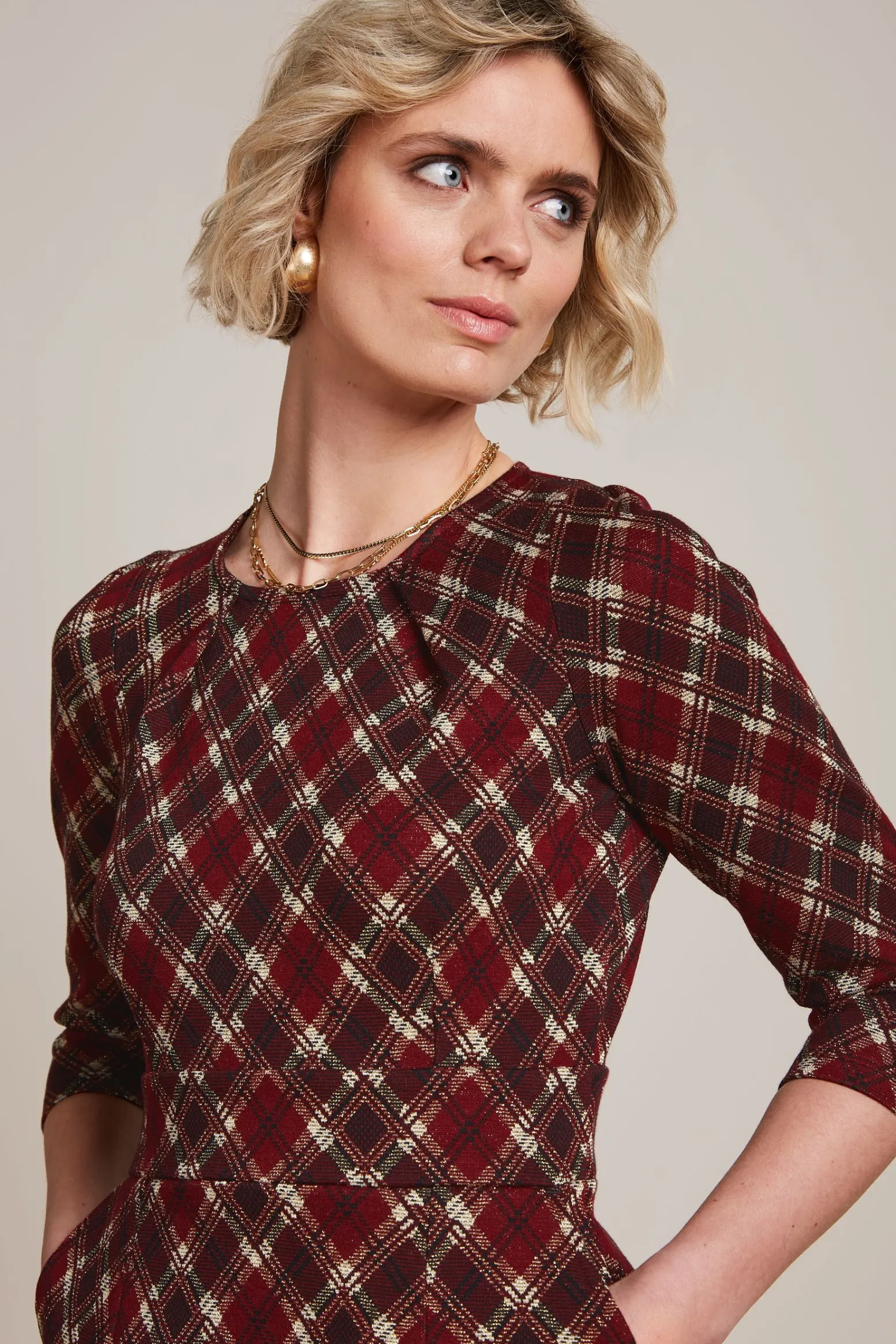 King Louie Jurken|Mona Dress Riley Jacquard Cabernet Red