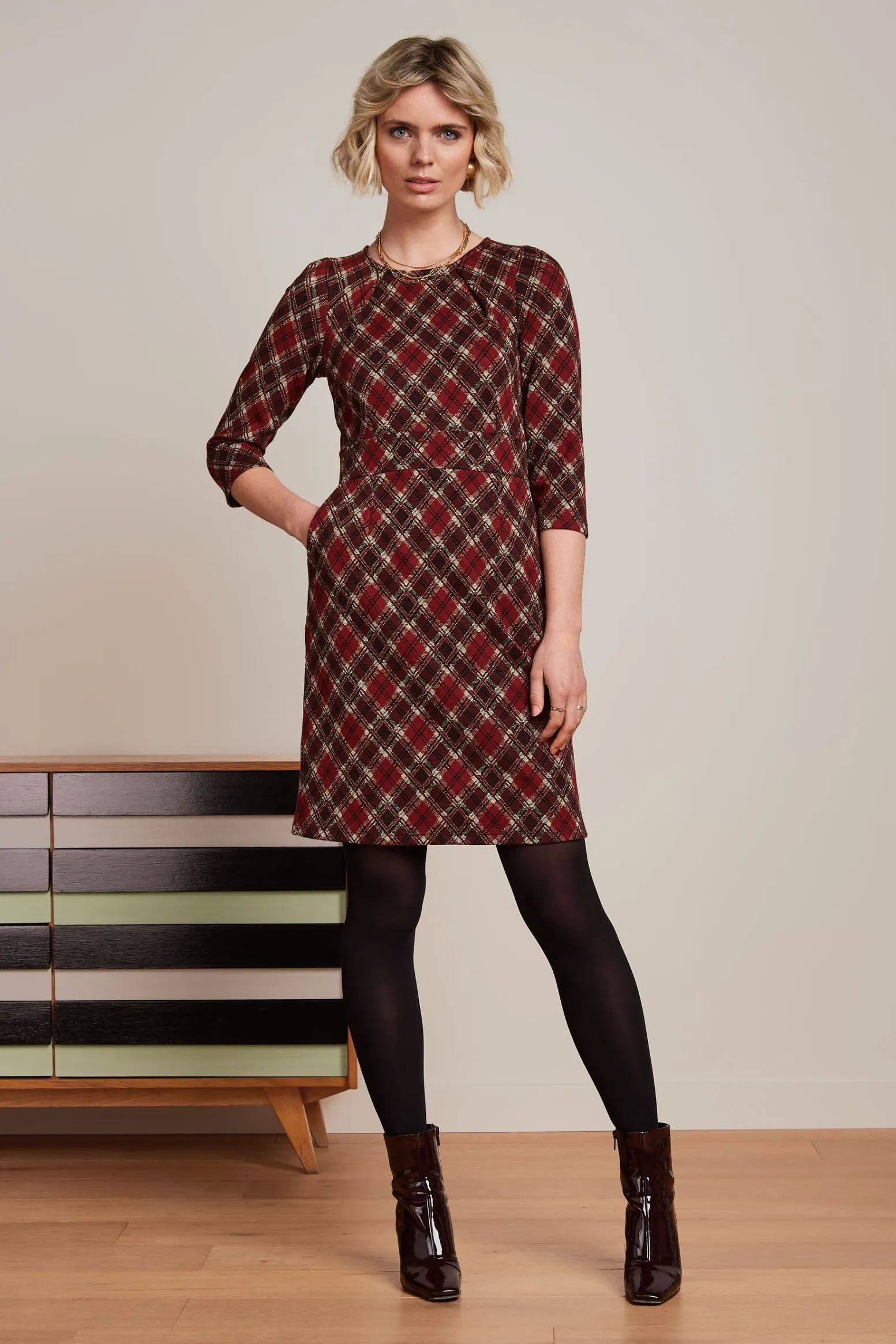 King Louie Jurken|Mona Dress Riley Jacquard Cabernet Red