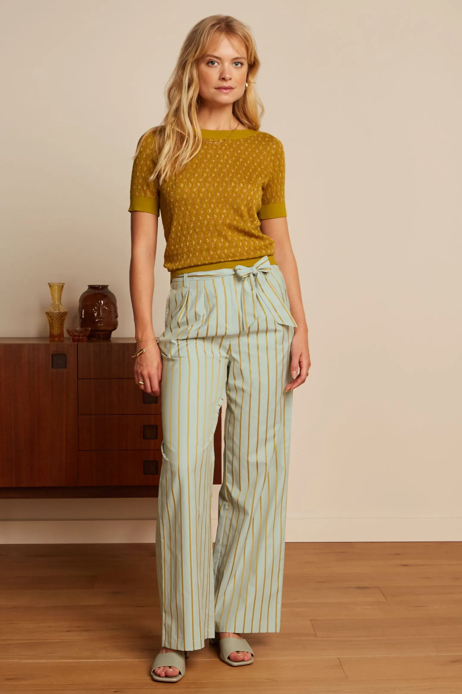 King Louie Broeken|Neva Pants Ash Stripe Foam Green