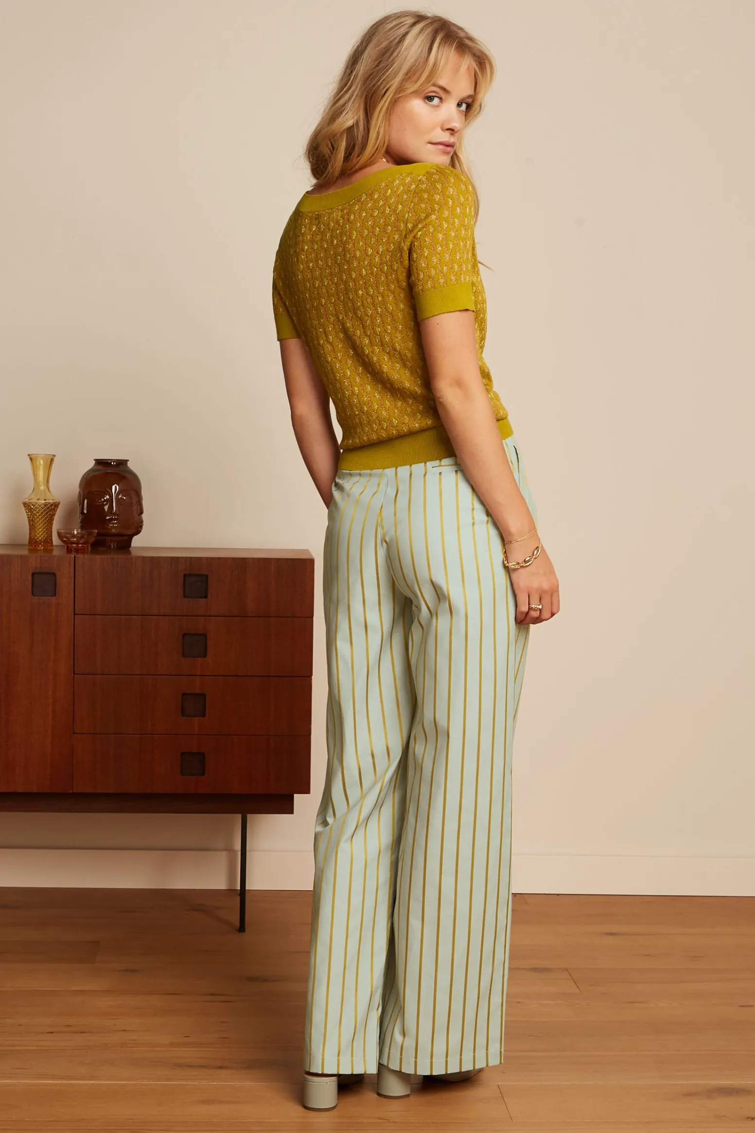 King Louie Broeken|Neva Pants Ash Stripe Foam Green