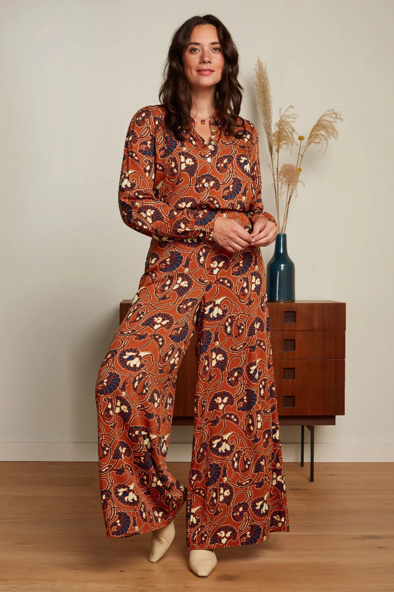 King Louie Broeken|Palazzo Pants Cecilia Spicy Brown