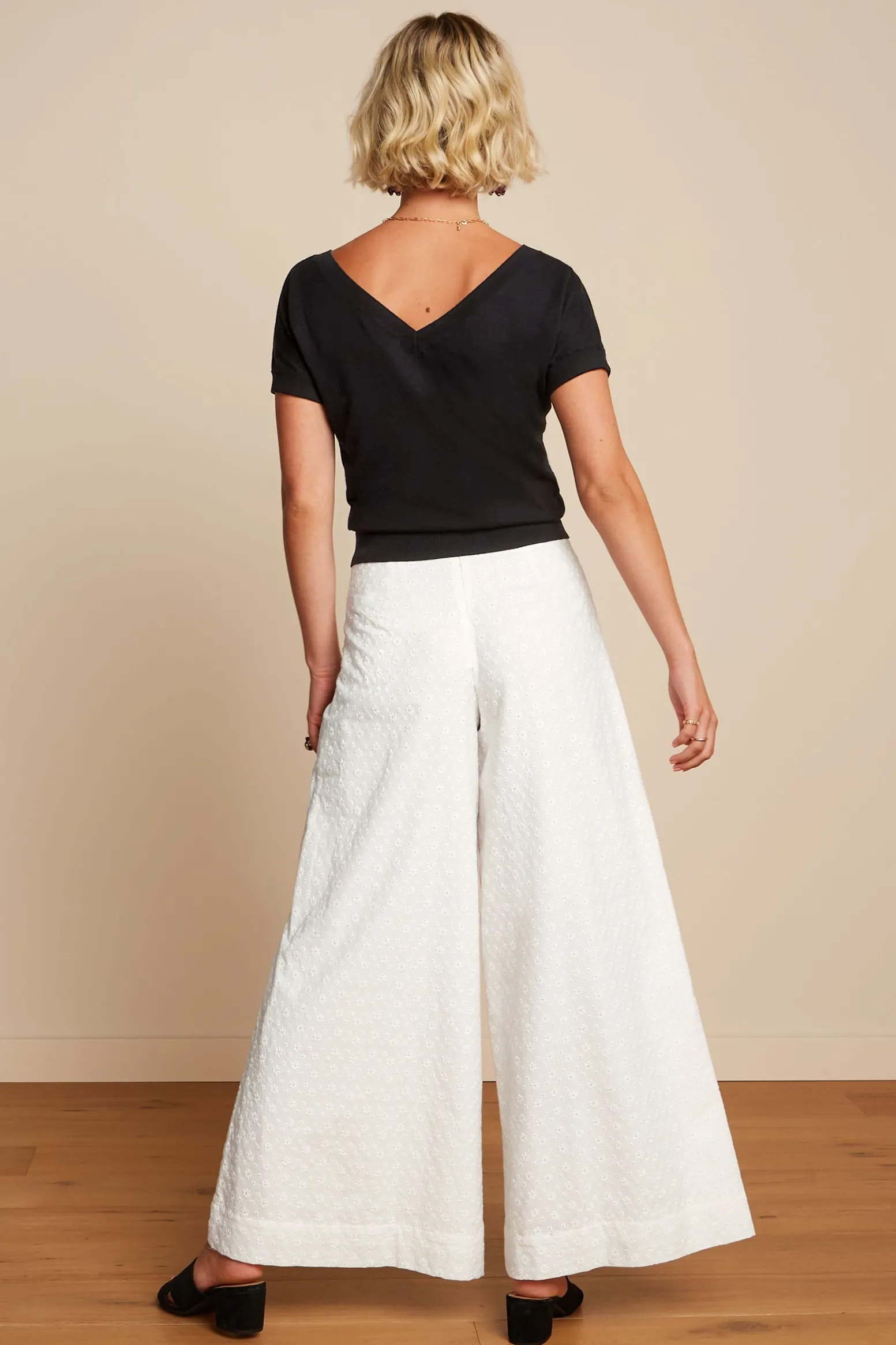 King Louie Broeken|Palazzo Pants Rosa Broderie Anglaise White