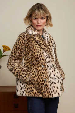 King Louie Jassen & Blazers|Patti Coat Midi Cheetah Fur Ivory