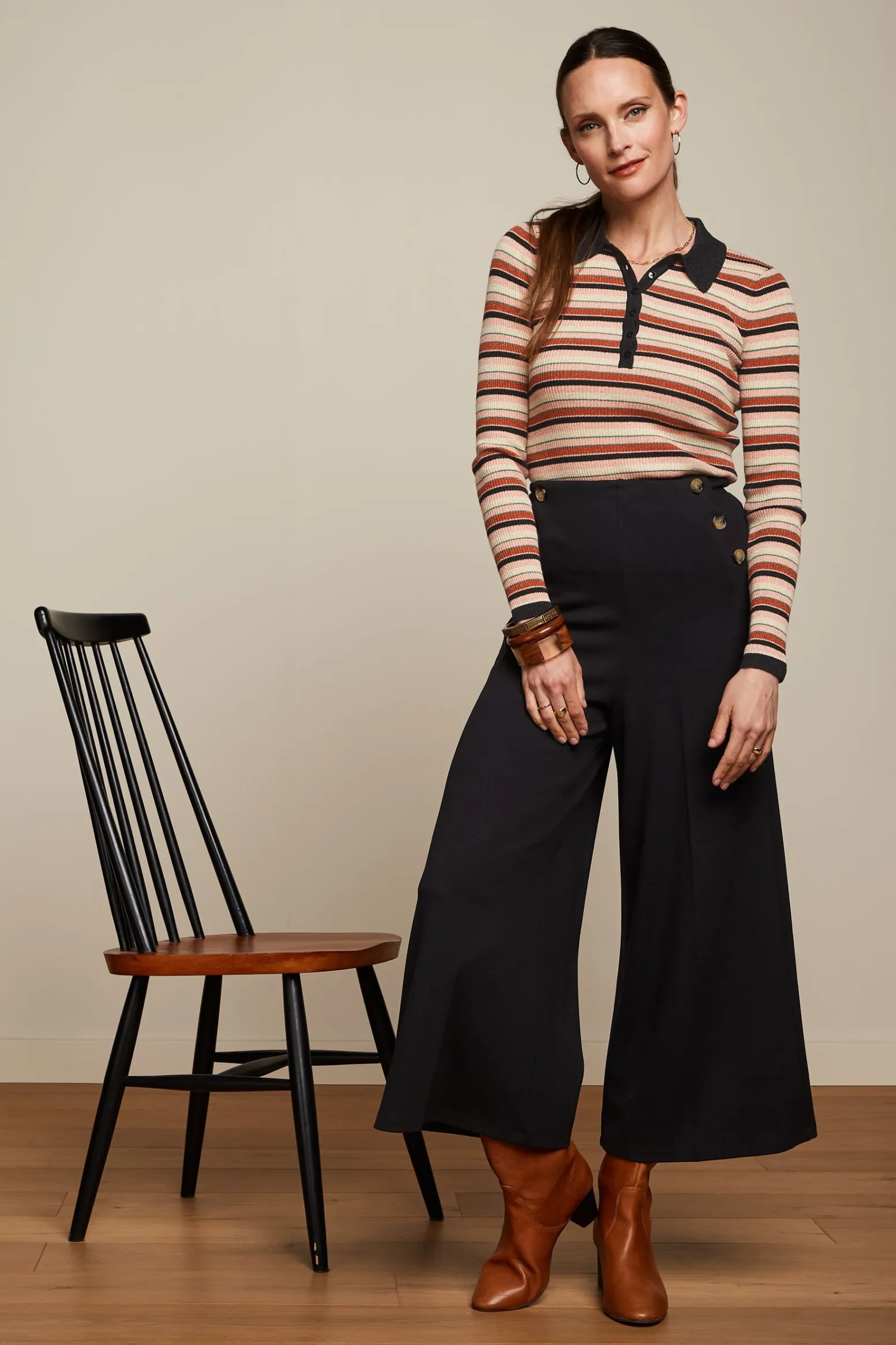 King Louie Tops & Shirts|Polo Rib Top Lapis Stripe Black