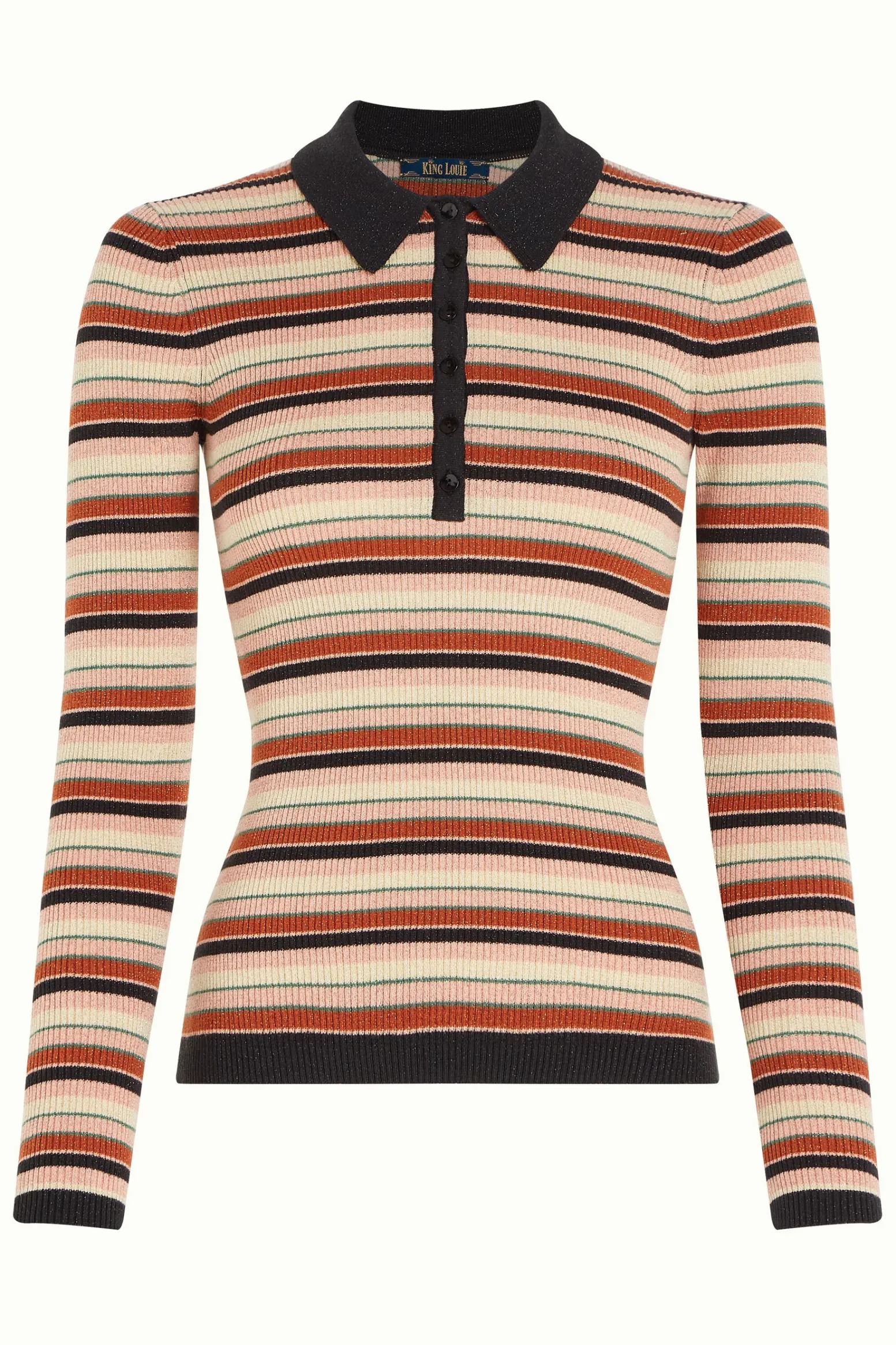King Louie Tops & Shirts|Polo Rib Top Lapis Stripe Black