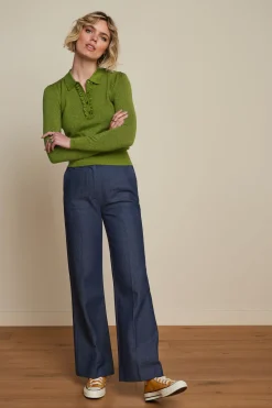 King Louie Tops & Shirts|Polo Rufffle Top Lapis Woodbine Green
