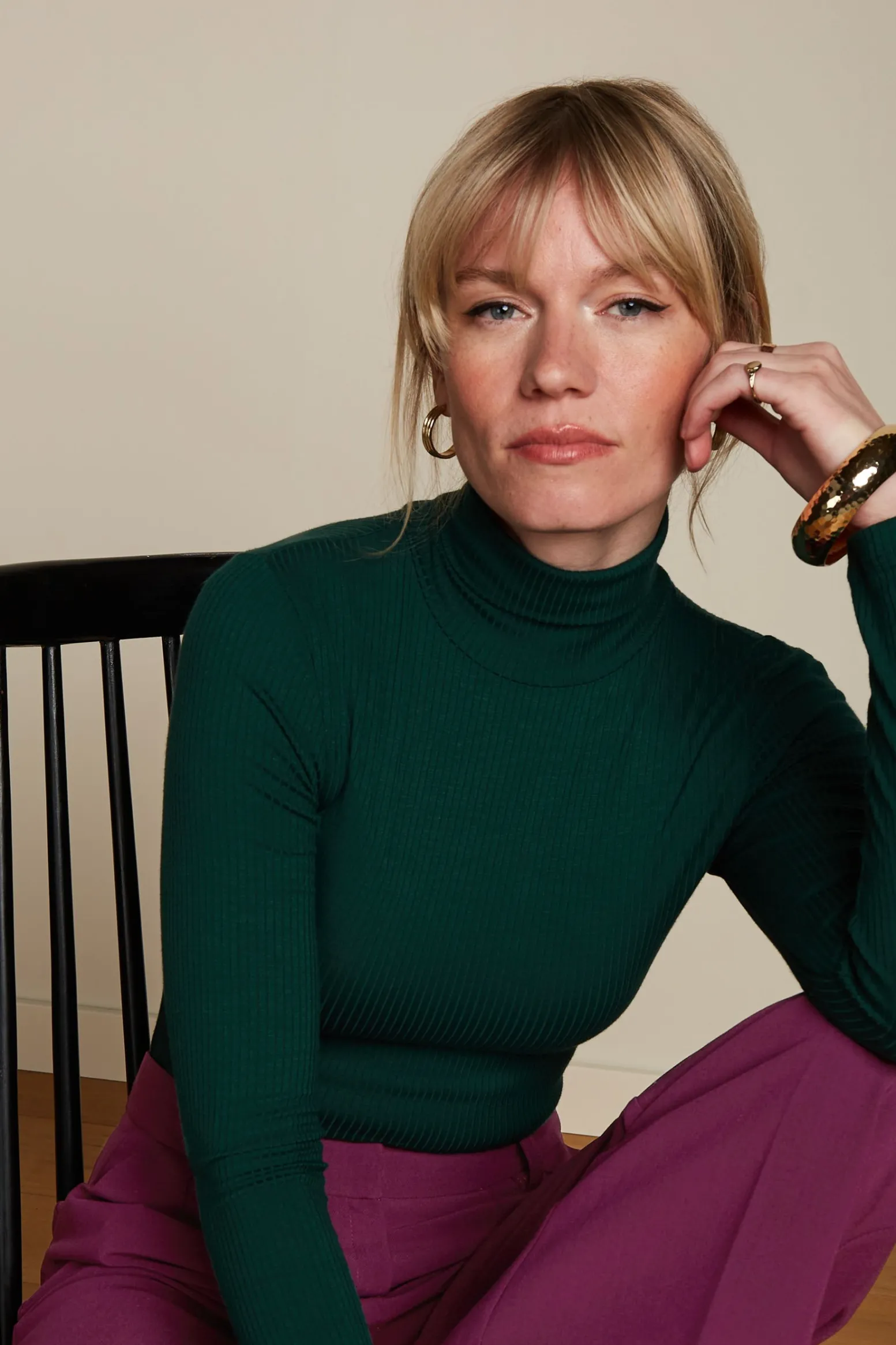 King Louie Tops & Shirts|Rollneck Top Uni Rib Pine Green