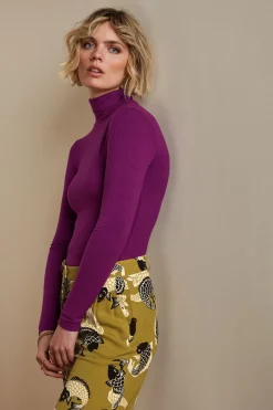 King Louie Tops & Shirts|Rollneck Top Uni Rib Caspia Purple