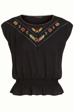 King Louie Tops & Shirts|Selly Top Citrine Embroidery Black