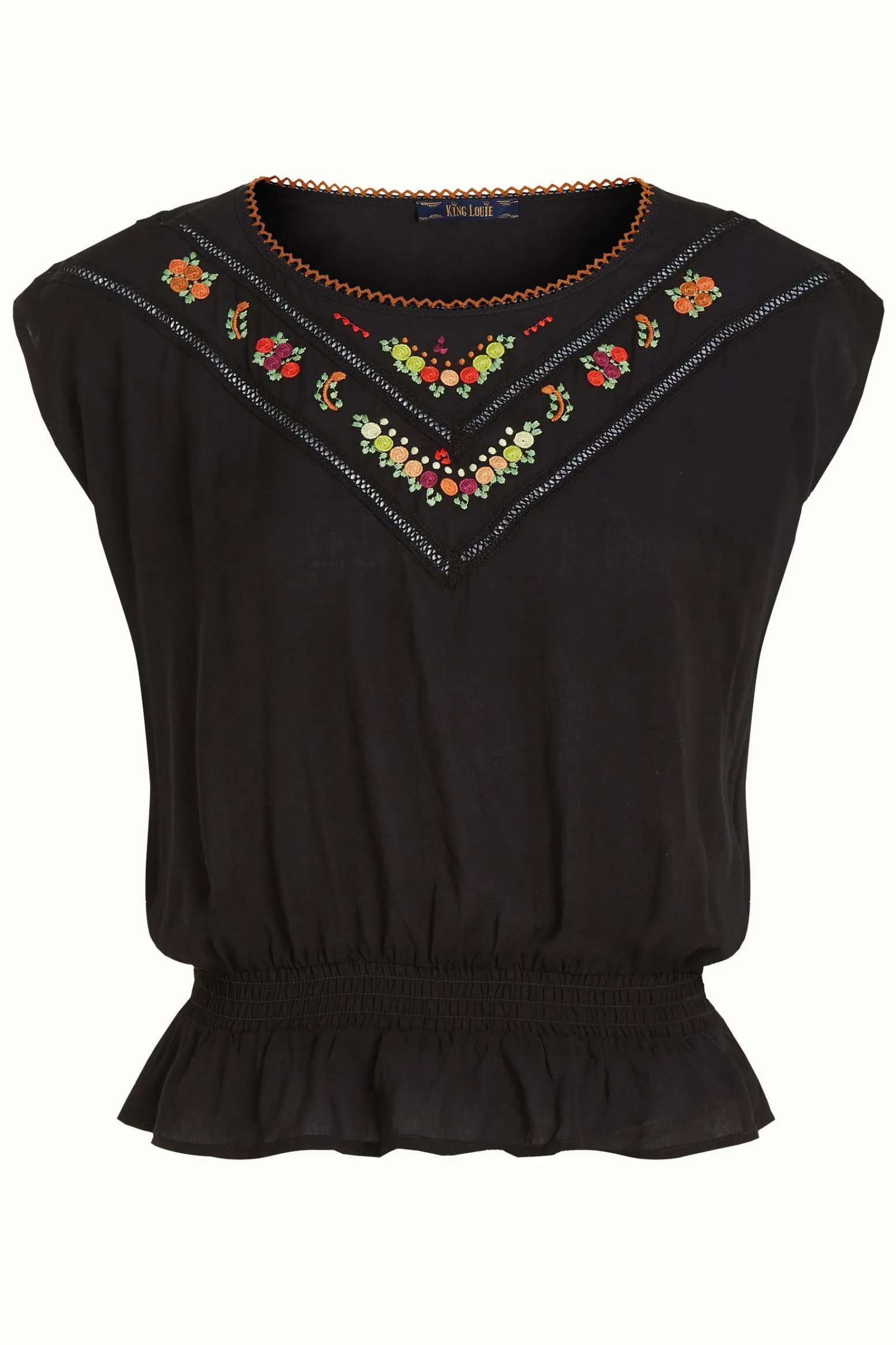 King Louie Tops & Shirts|Selly Top Citrine Embroidery Black