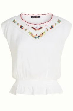 King Louie Tops & Shirts|Selly Top Citrine Embroidery Cream