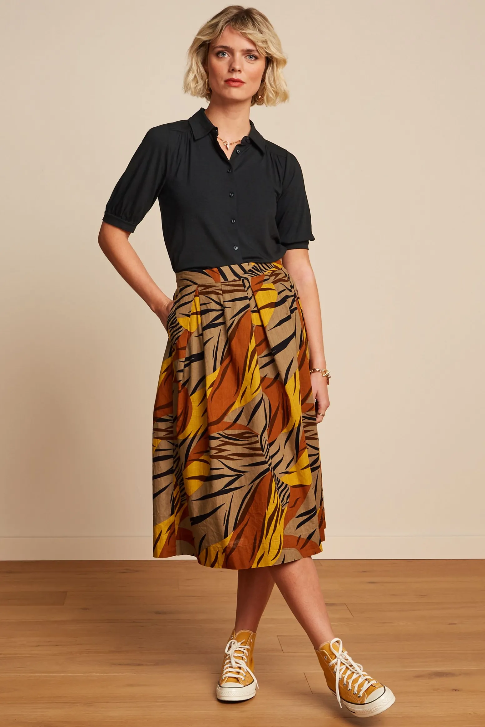 King Louie Rokken|Suzette Pleat Skirt Zolea Sulphur Yellow